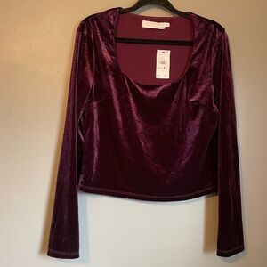 NWT ASTR The Label Sz XL Women’s Eggplant Velvet Square Neck Blouse Top Ret $30!